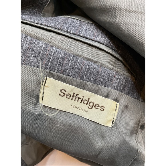Selfridges Blazer Hugo James Size 44 S Gray Pinstriped Wool Made In England - Picture 2 of 8